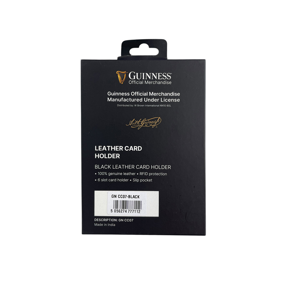 Guinness leather card holder slip wallet in black retail box