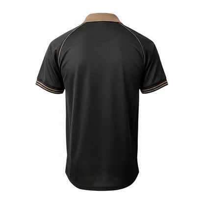 Back view of Guinness Black and Brown Premier League football top with tan piping.