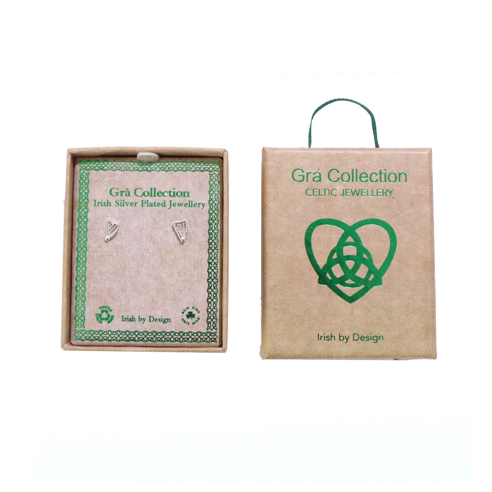 Grá Collection Silver Plated Celtic Harp Earrings 
