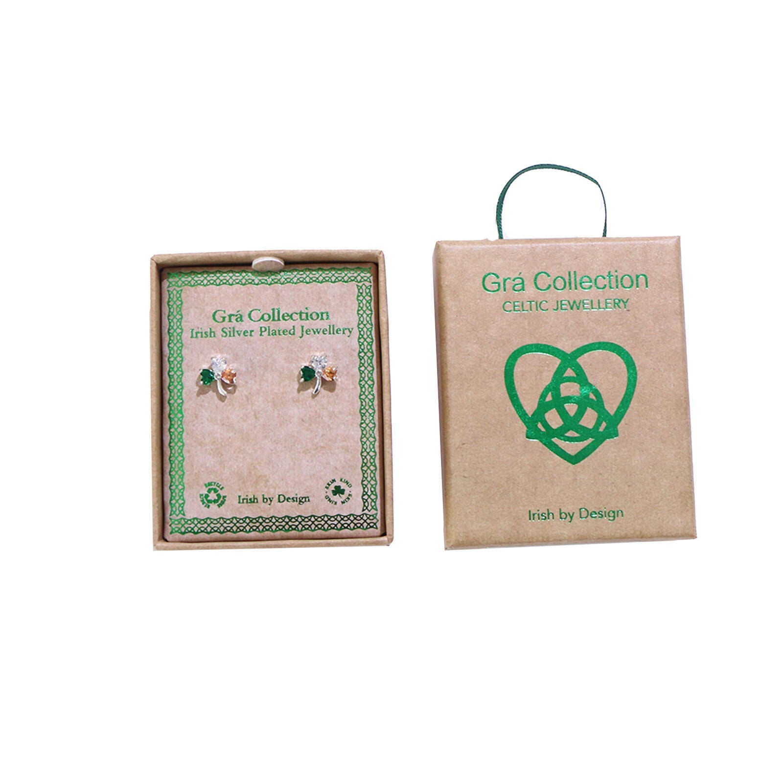 Grá Collection Silver Plated Shamrock With Tri Cubic Zirconia Stones Earrings 