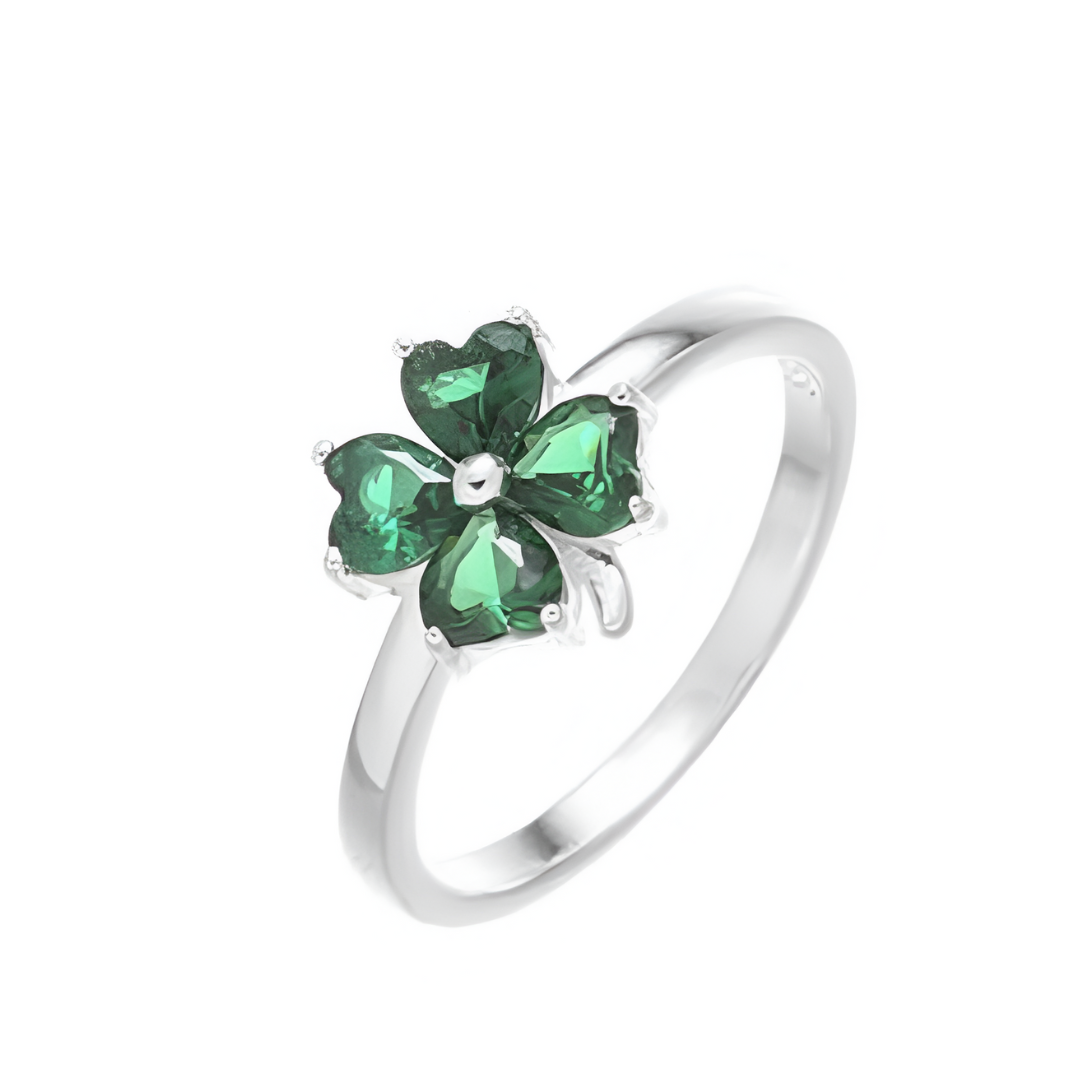Sterling Silver Green Stone Clover Ring