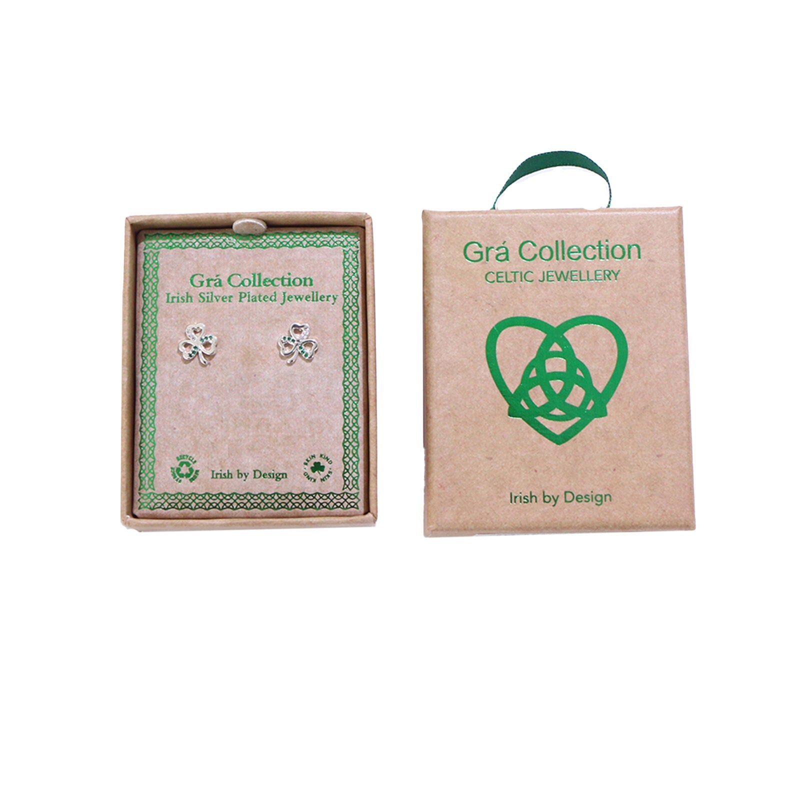 Grá Collection Silver Plated Shamrock With Mini Green Cubic Zirconia Stones Earrings 