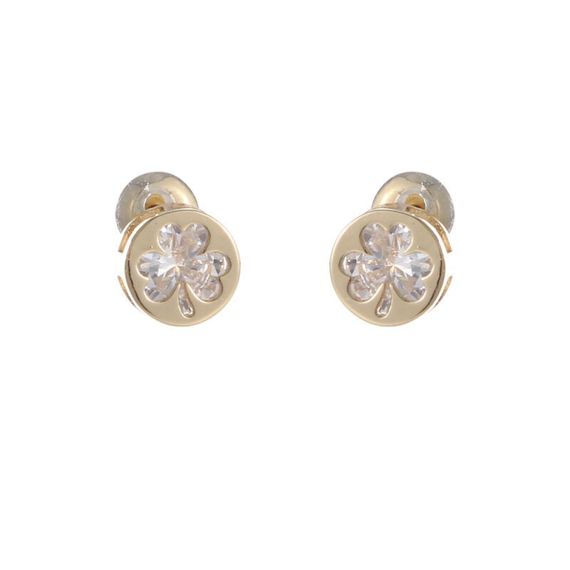 Grá Collection Gold Plated Cubic Zirconia Clover Design In Circle Earrings