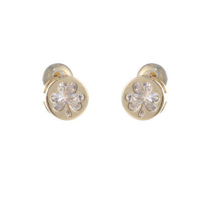 Grá Collection Gold Plated Cubic Zirconia Clover Design In Circle Earrings