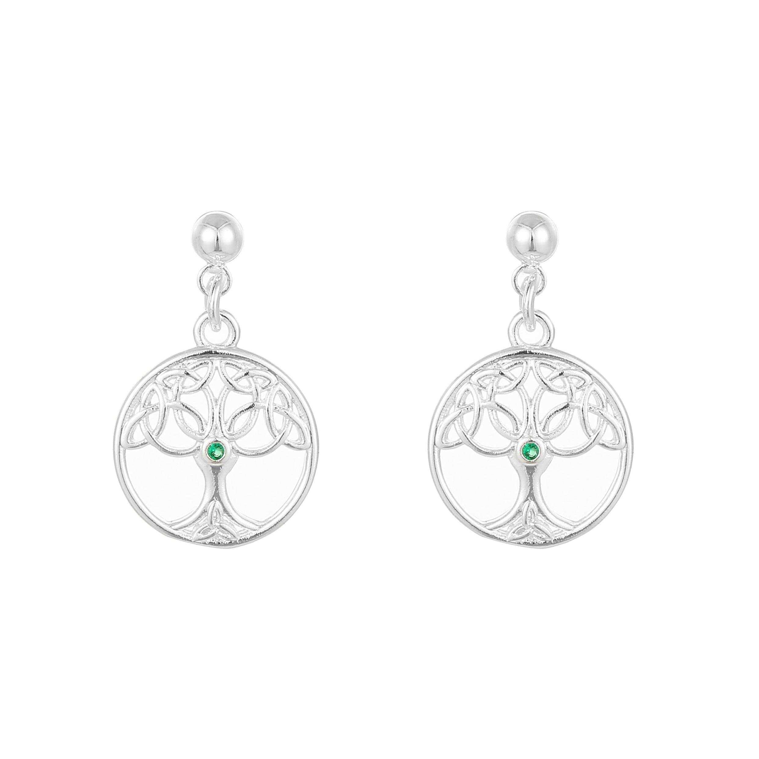 Silver Plated Trinity Tree of Life Drop Earrings