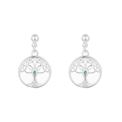 Silver Plated Trinity Tree of Life Drop Earrings