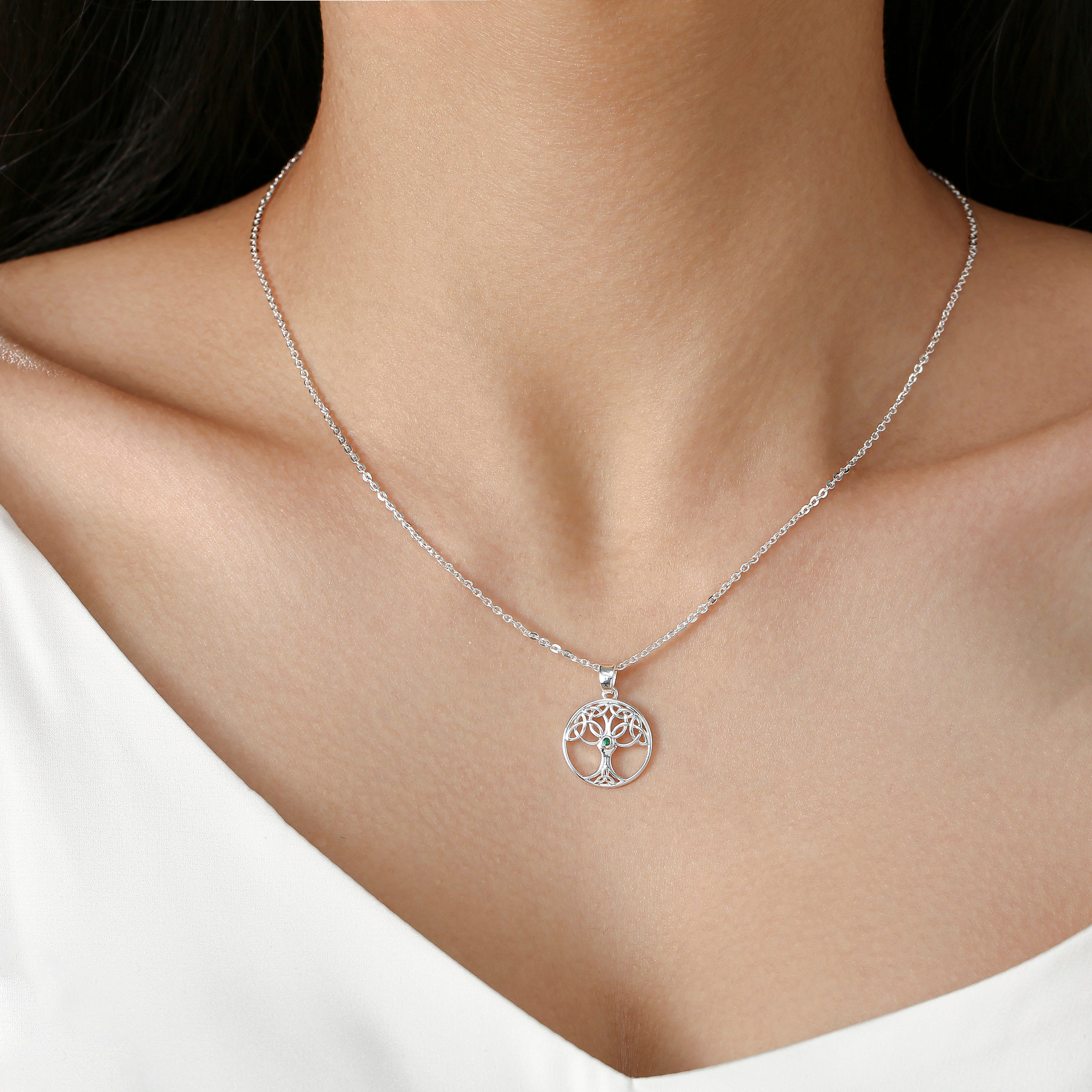 Silver Plated Trinity Tree Of Life Necklace 