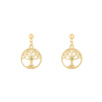 Gold Plated Trinity Tree Of Life Drop Earrings