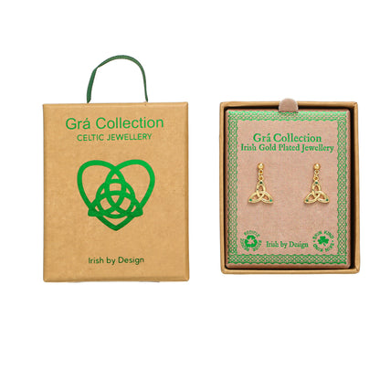 Gold Plated Plain Trinity With Stones Drop Earrings