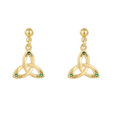 Gold Plated Plain Trinity With Stones Drop Earrings