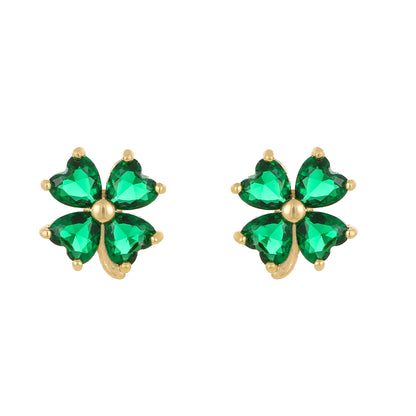 Gold Plated Four Stone Clover Stud Earrings