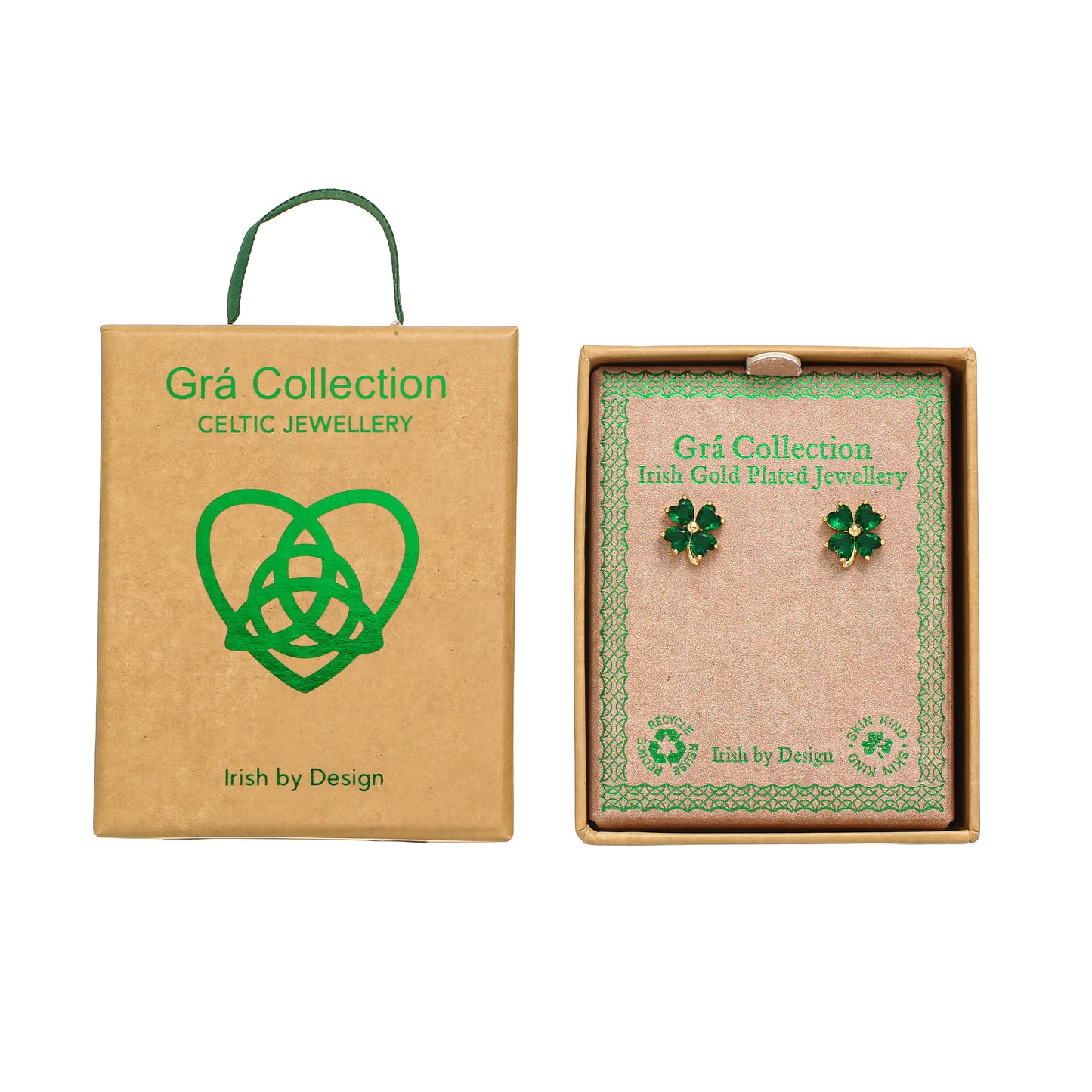 Gold Plated Four Stone Clover Stud Earrings