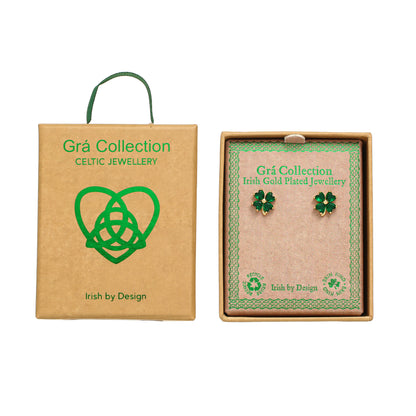 Gold Plated Four Stone Clover Stud Earrings