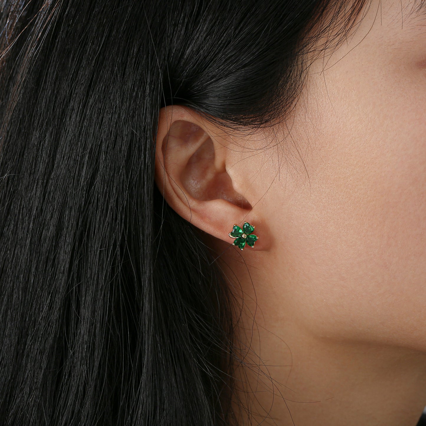 Gold Plated Four Stone Clover Stud Earrings