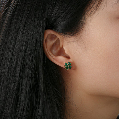 Gold Plated Four Stone Clover Stud Earrings