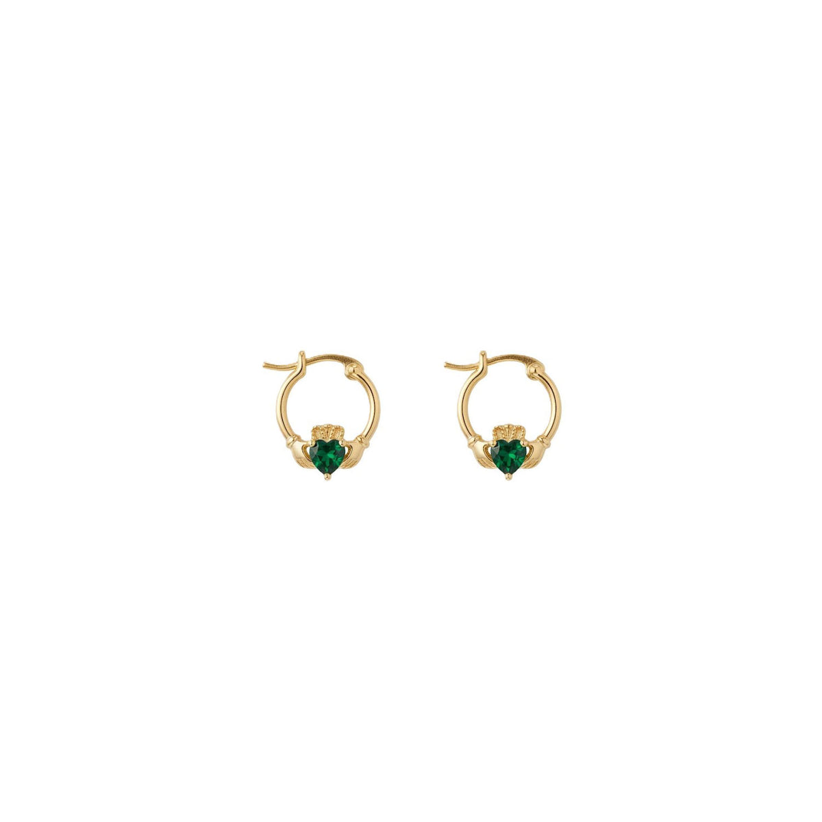 Gold Plated Green Claddagh Hoop Earrings