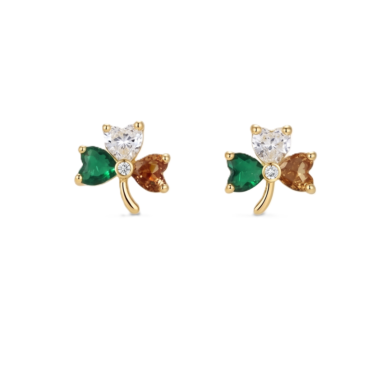 Gold Plated Tricolor Shamrock Earrings