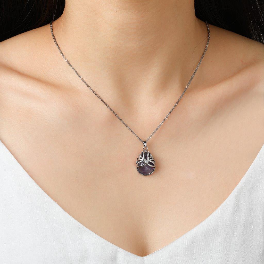 Silver Plated Tear Drop Amethyst Pendant