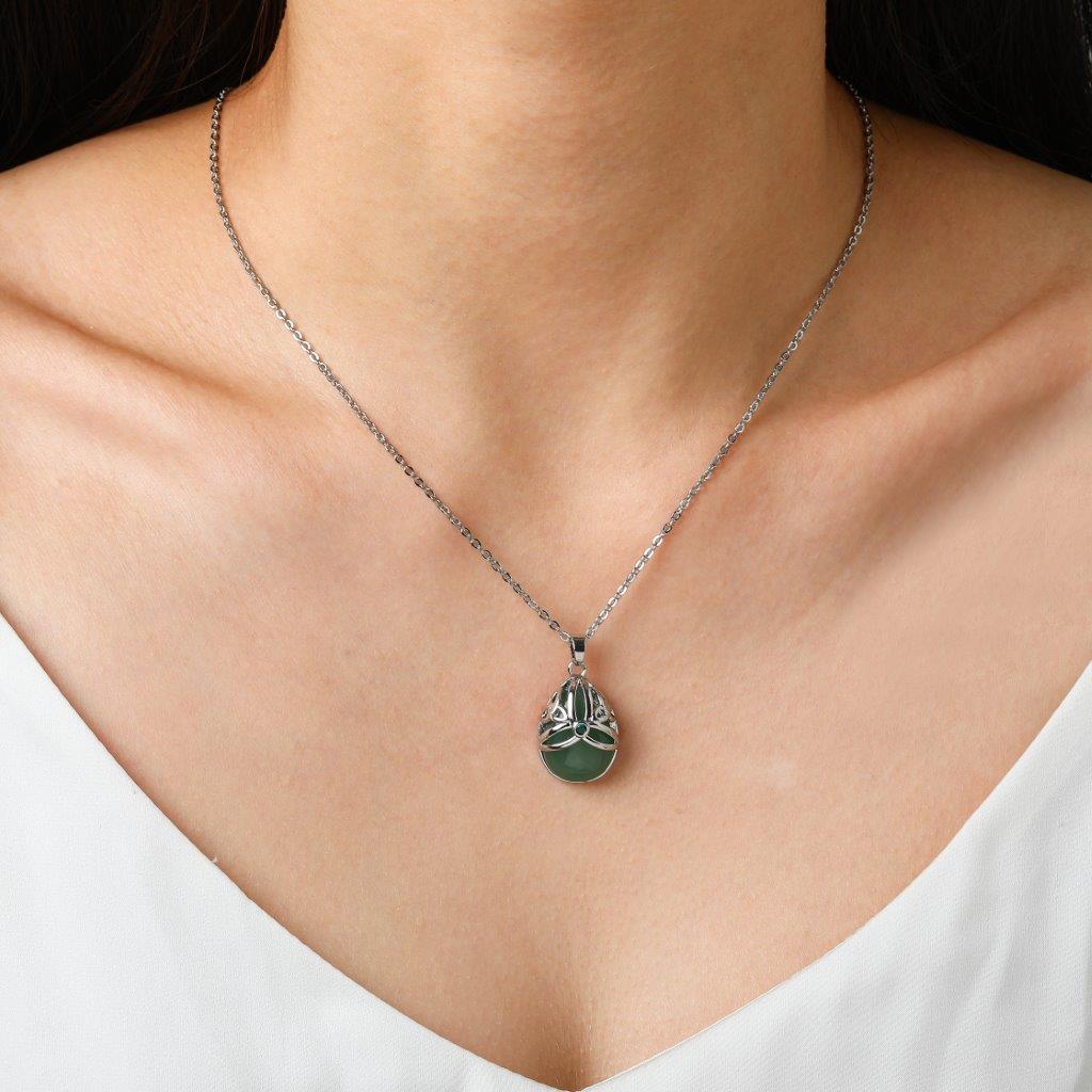 Silver Plated Tear Drop Jade Pendant