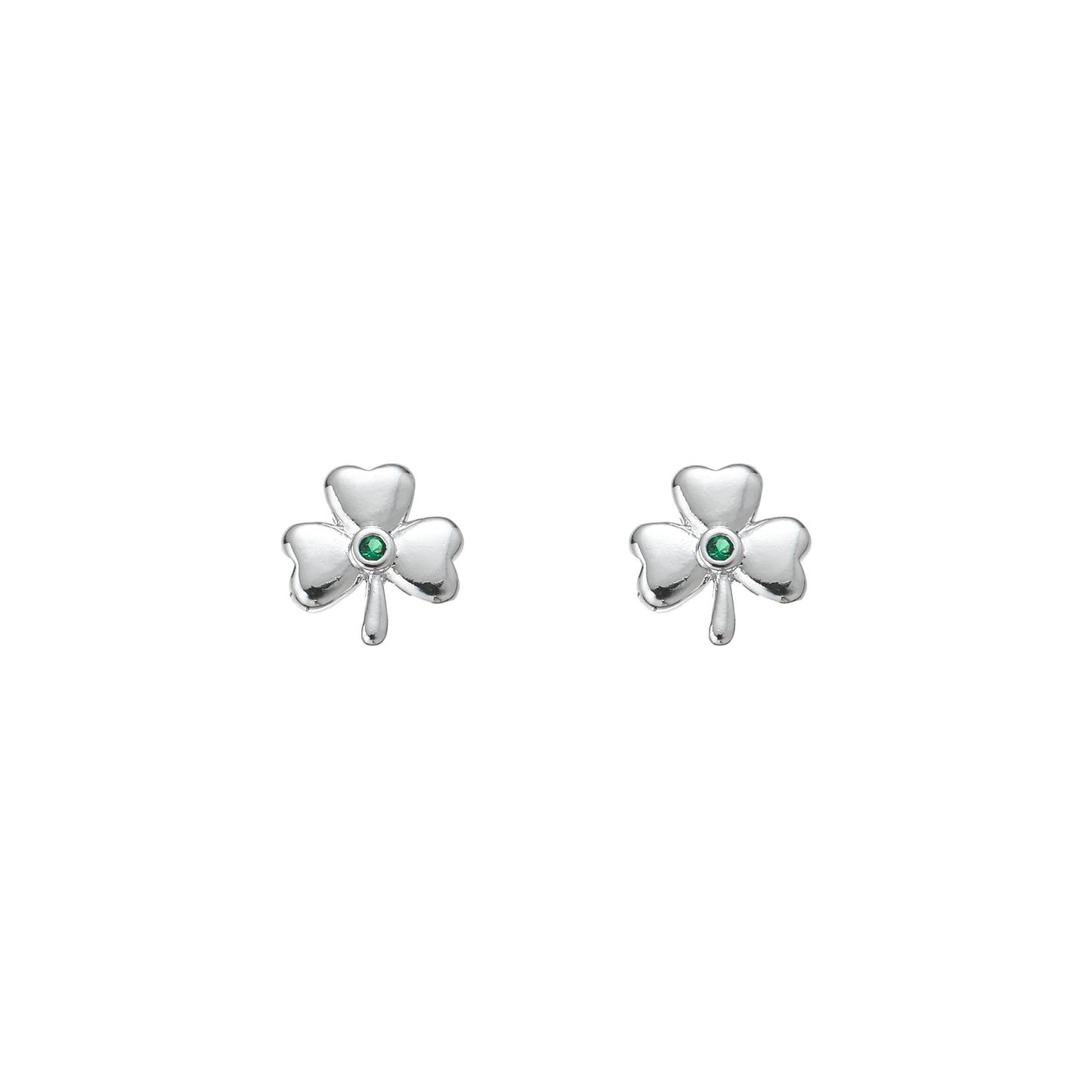 Silver Plated Shamrock Design Green Stone Earrings