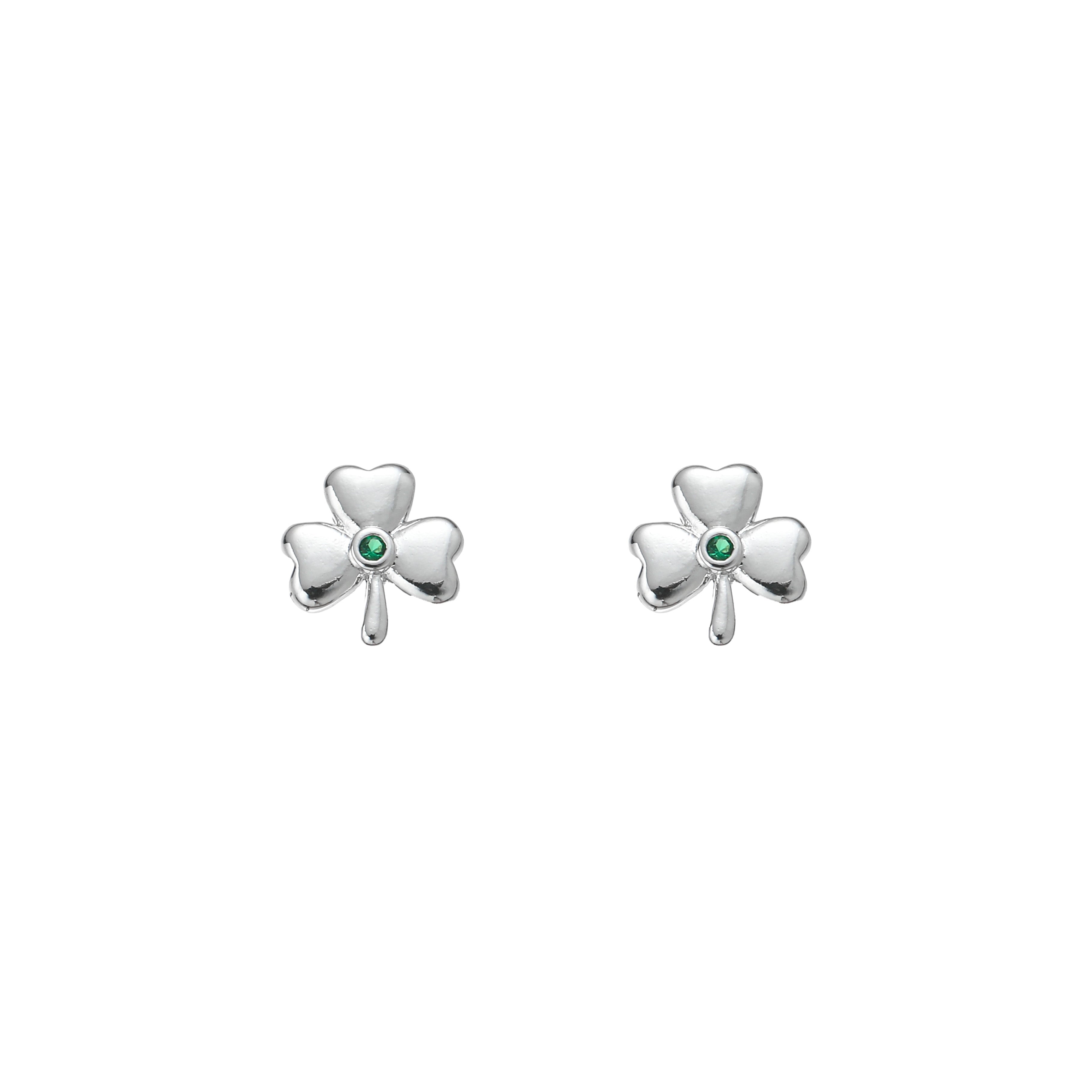 Silver Plated Shamrock Design Green Stone Earrings