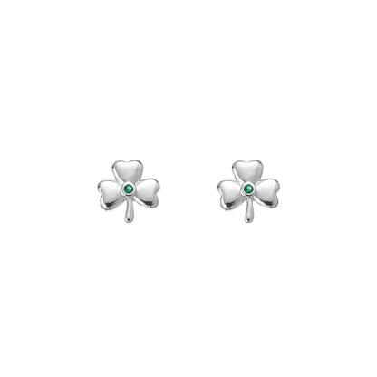 Silver Plated Shamrock Design Green Stone Earrings