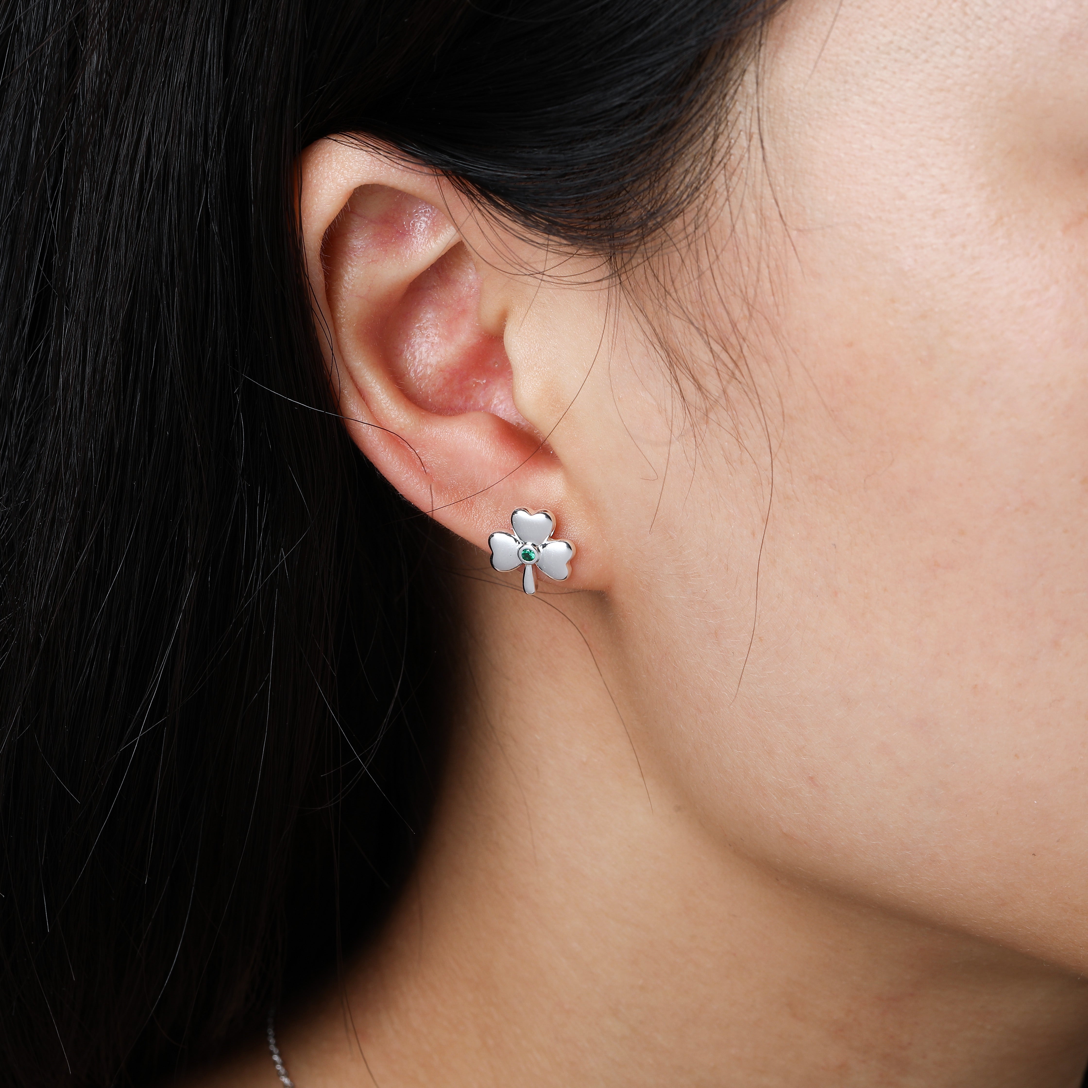 Silver Plated Shamrock Design Green Stone Earrings 