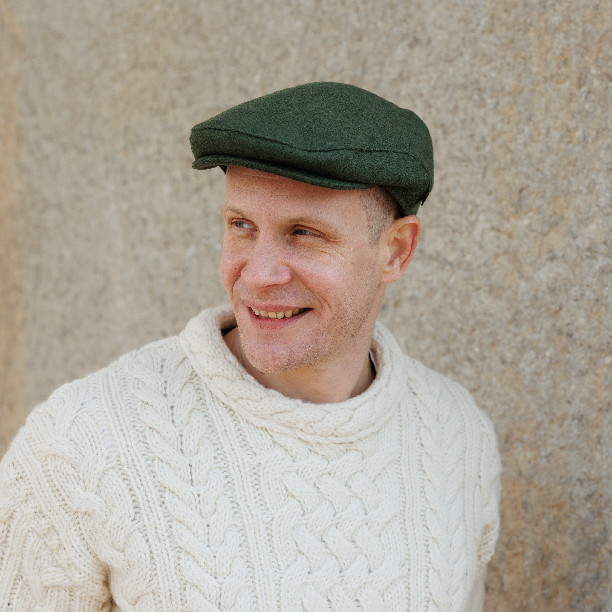 Mens Tweed Herringbone Green Flat Cap