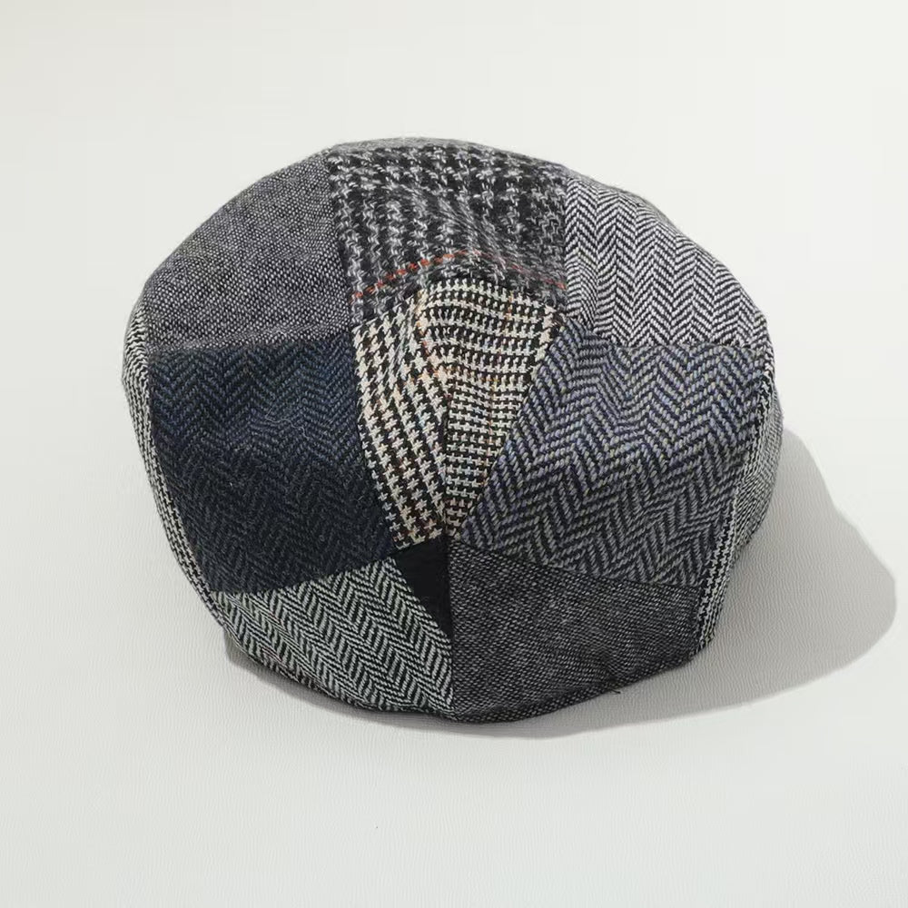 Mens Tweed Patchwork Grey Flat Cap 