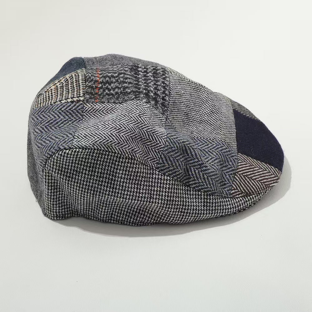 Mens Tweed Patchwork Grey Flat Cap