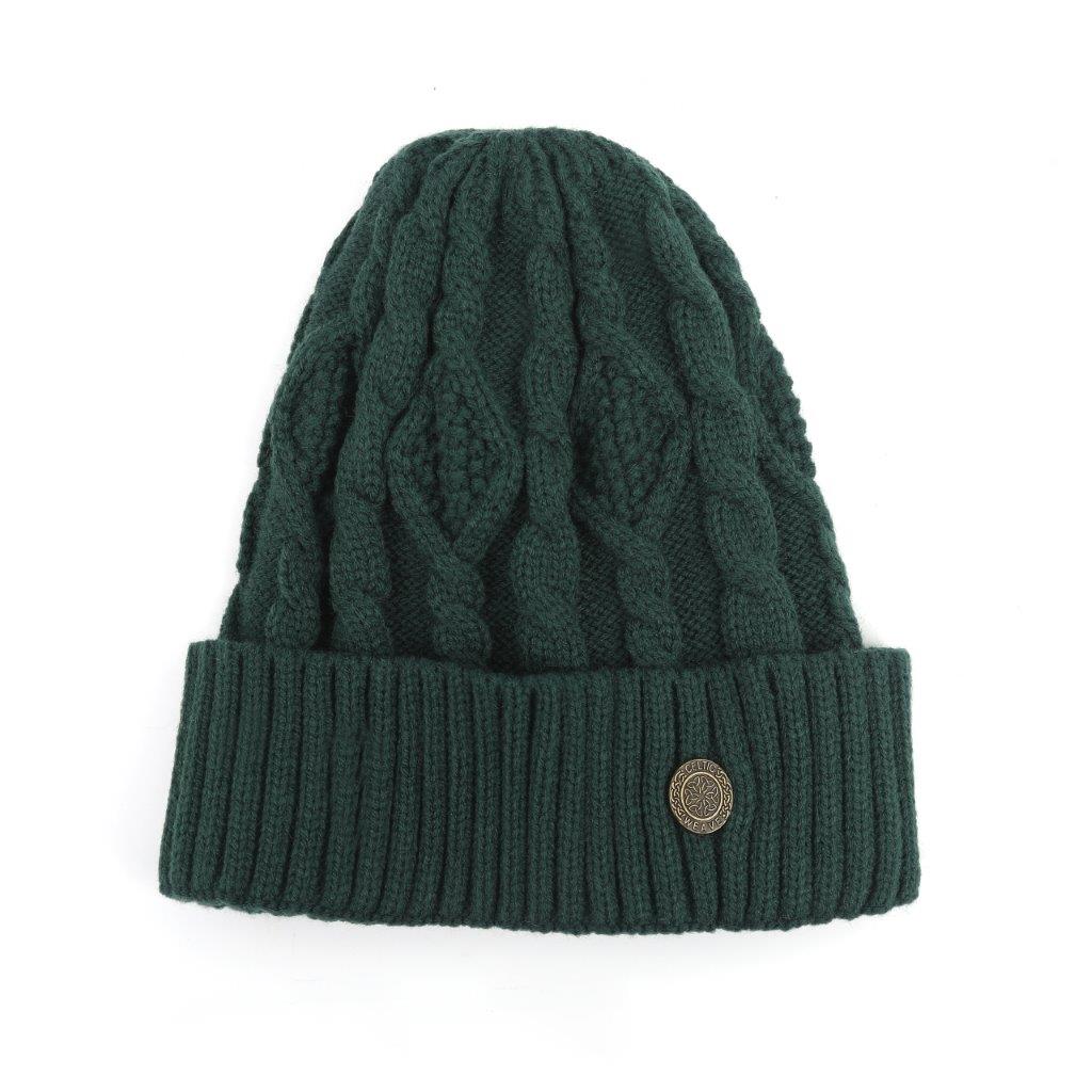 Unisex Celtic Weave Green Melange Beanie Hat