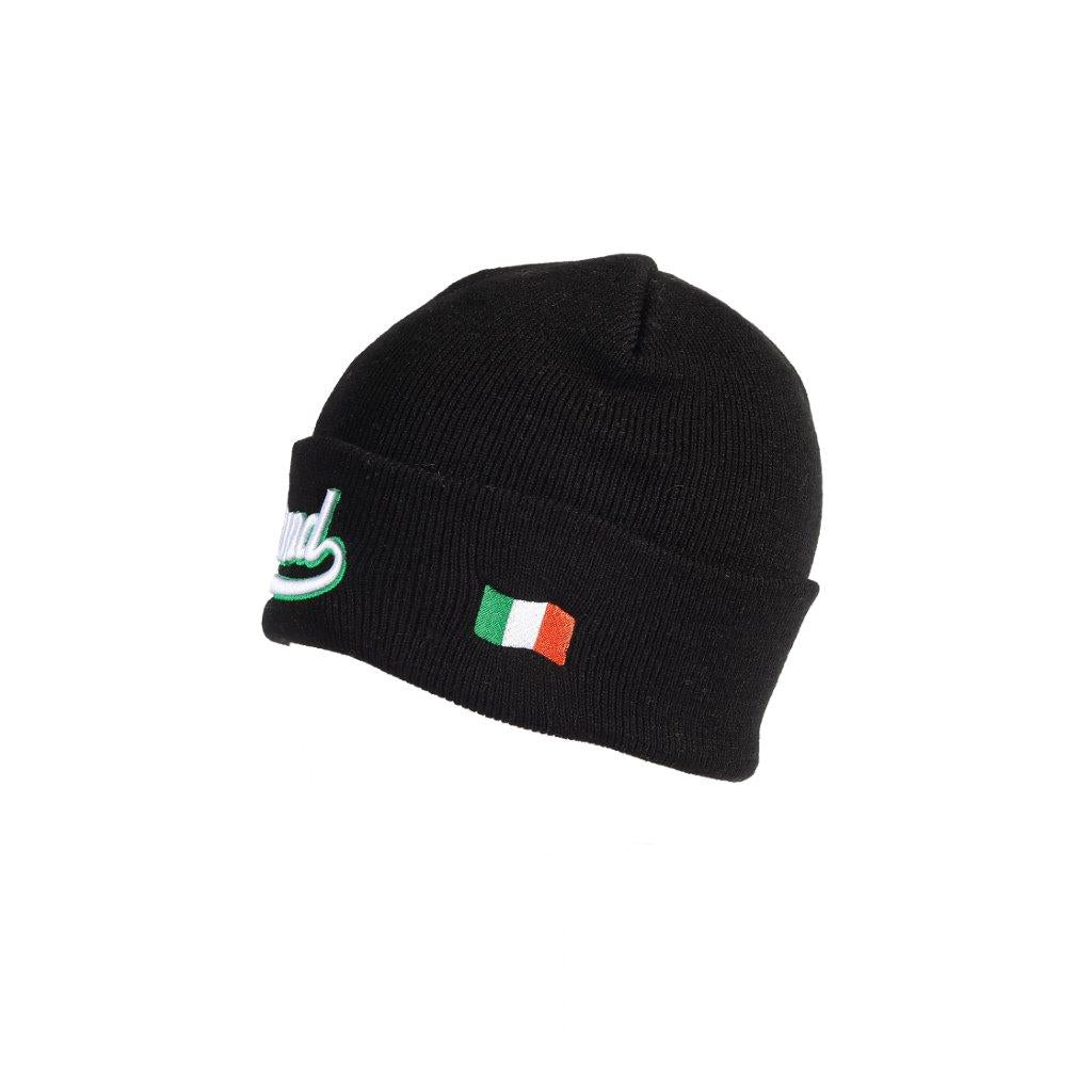 Ireland Embroidered Black Beanie 