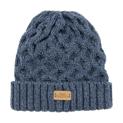 Aran Cable Denim Blue Mix Beanie