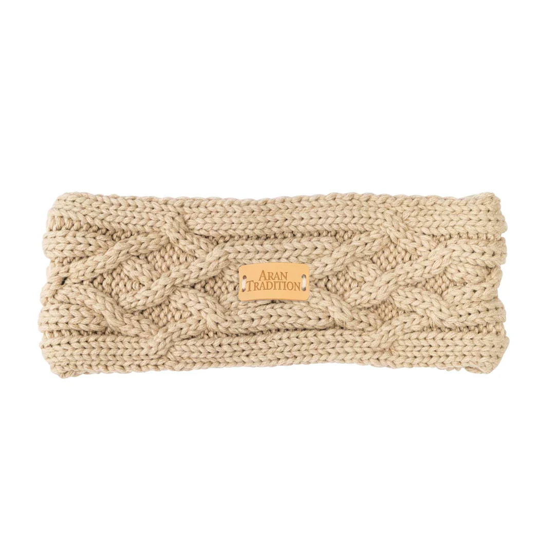 Aran Knitted Traditional Patterns Headband Oatmeal