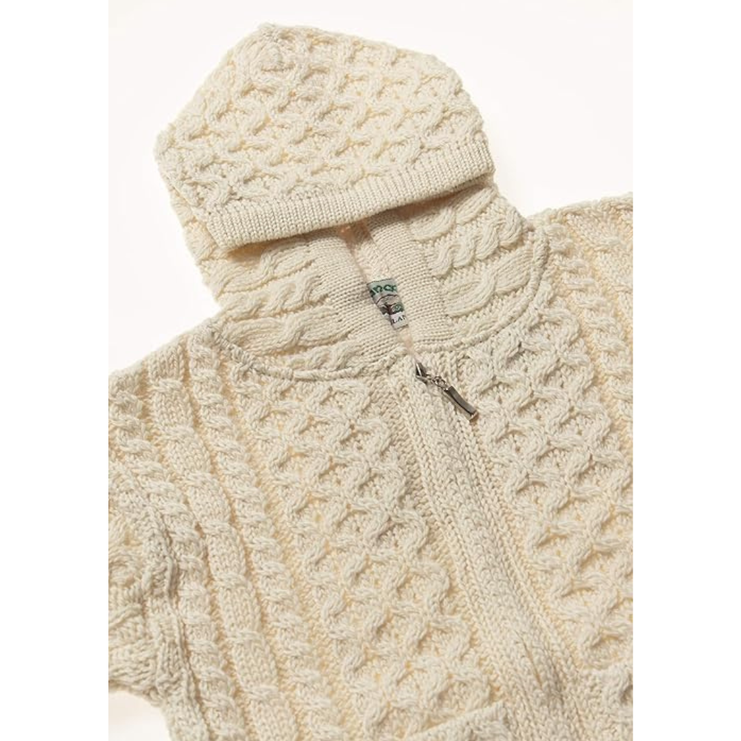 Kids Hooded Aran Zip Cardigan Ecru 