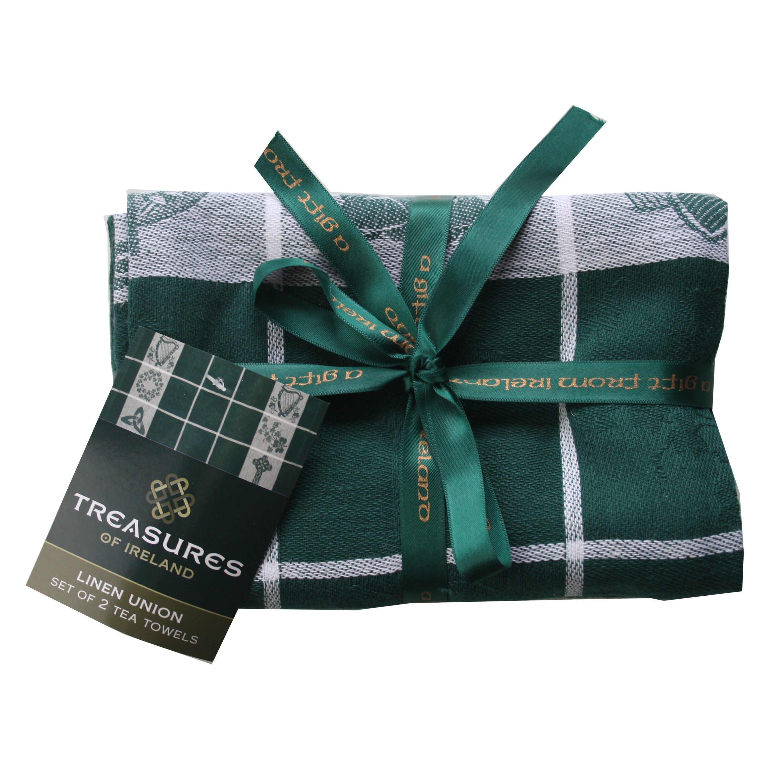 Treasures Of Ireland Embroidered Green Waffle Tea Towel (2 Pack)