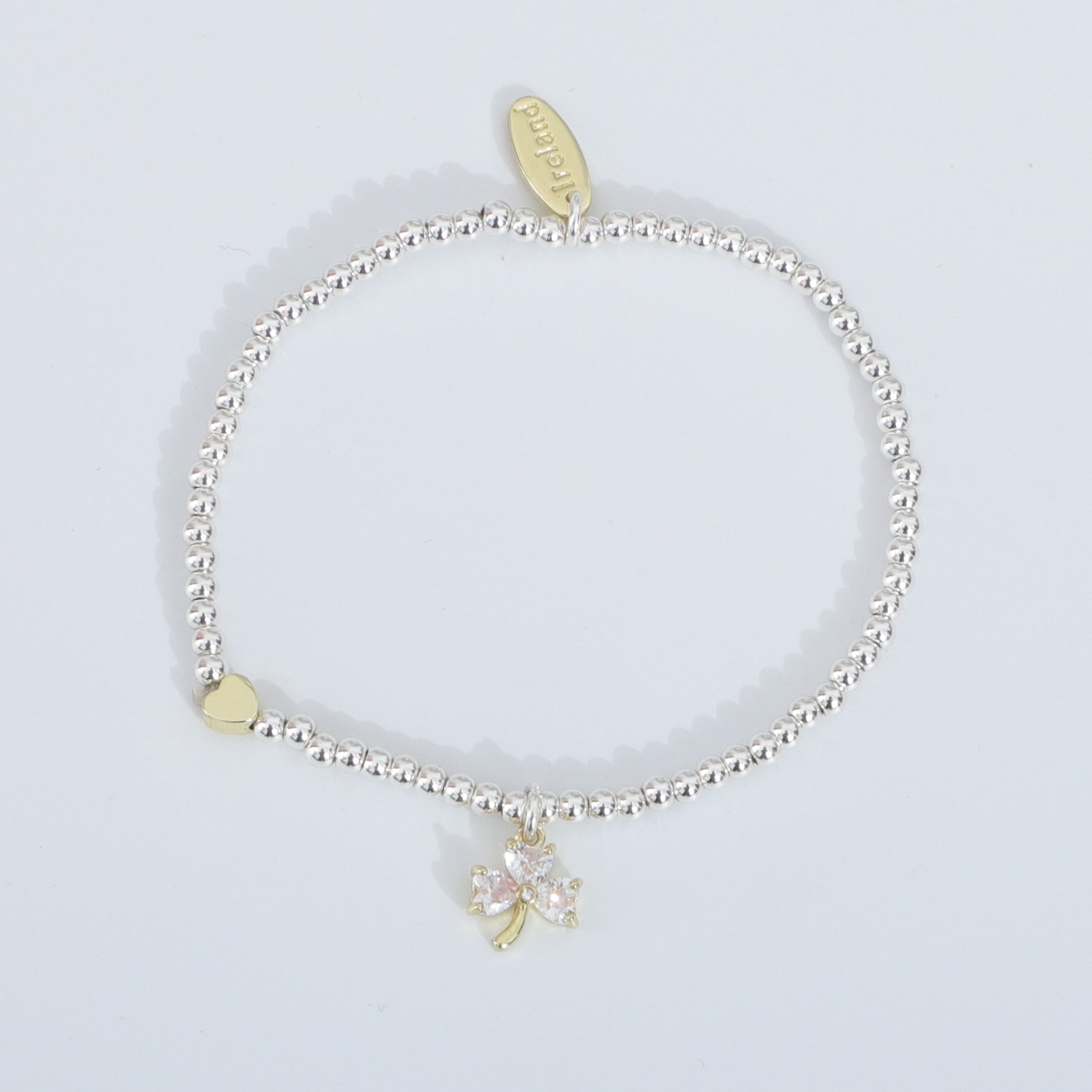 Silver Beaded 3 Stone Shamrock Bracelet