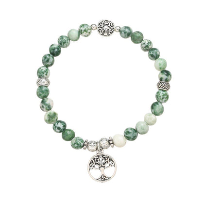 Tree Of Life Green Marble Stretch Bracelet