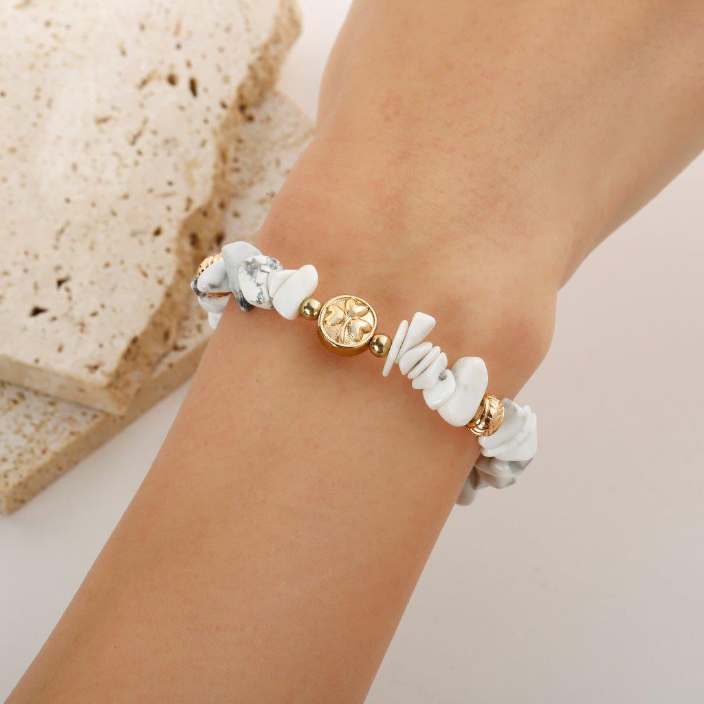 White Jasper Semi-Precious Chip Bracelet 
