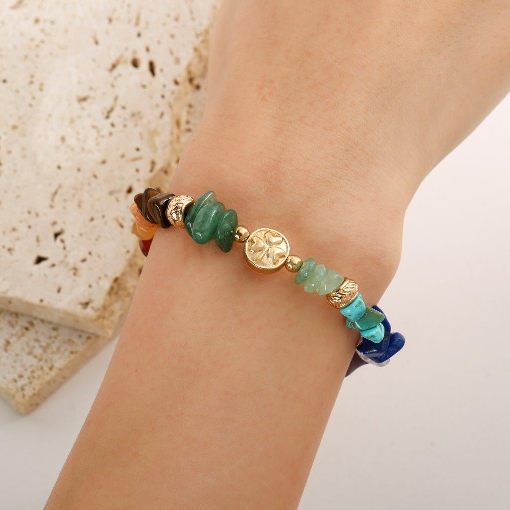 Rainbow Coloured 7 Chakra Bracelet with Semi-Precious Stone Chips 