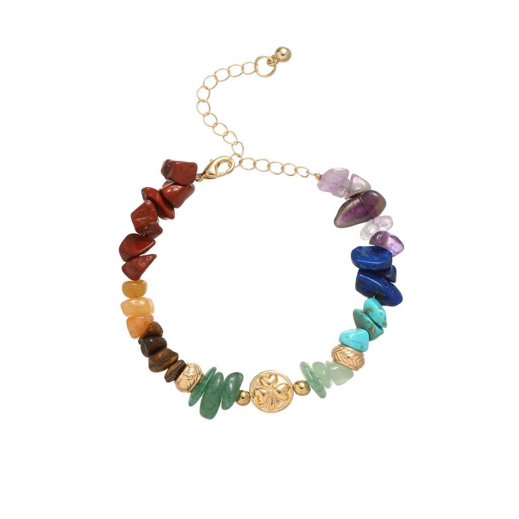Rainbow Coloured 7 Chakra Bracelet with Semi-Precious Stone Chips