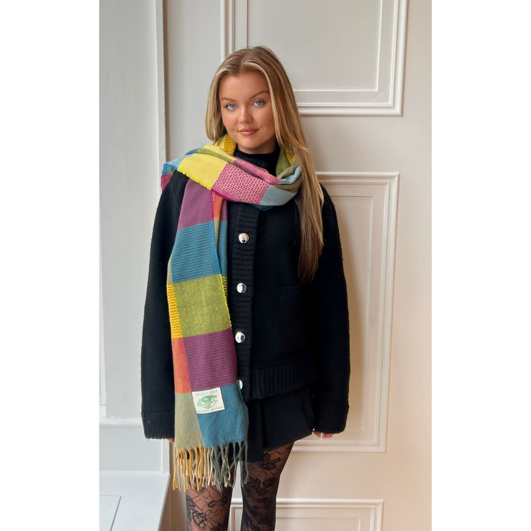 Ladies Wool Blend Rainbow Patchwork Scarf