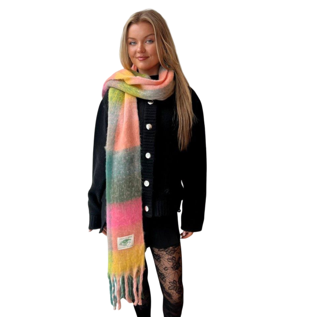 Ladies Checkered Vibrant Multi-Coloured Chunky Scarf