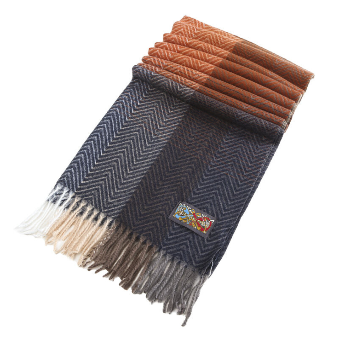 Herringbone Frailed End Scarf Black Orange