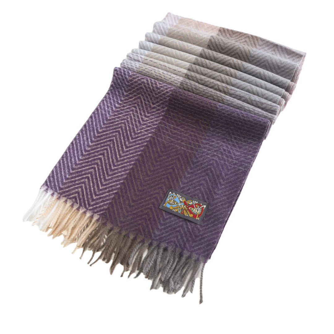 Herringbone Frailed End Scarf Purple Pink