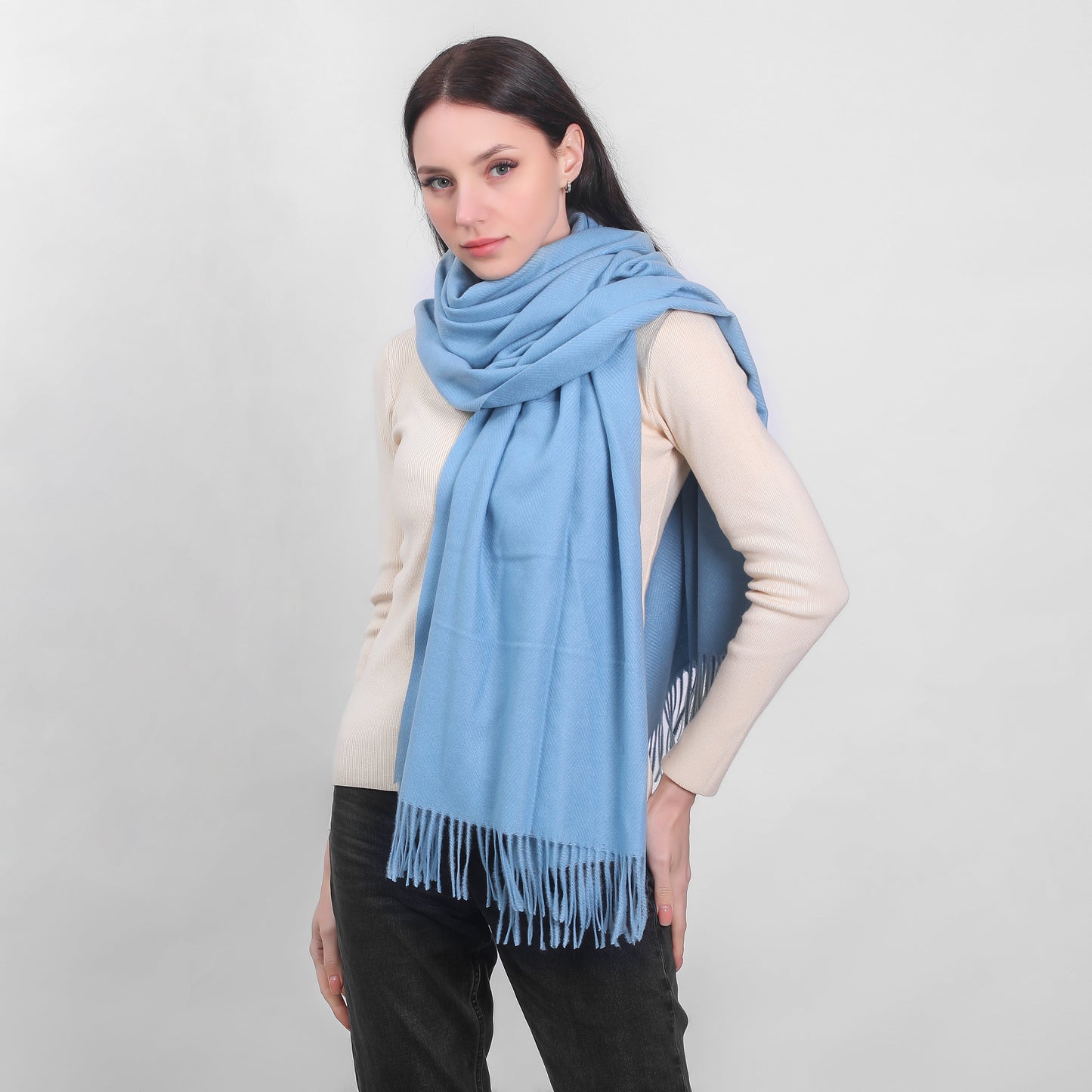 Ladies Supersoft Herringbone Blue Scarf