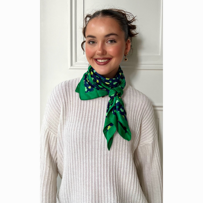 Ladies Polysilk Green And Navy Shamrock Scarf