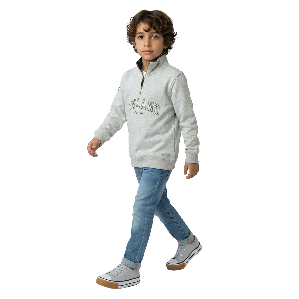 Ireland Ash Grey and Forest Green Kids Quarter Zip