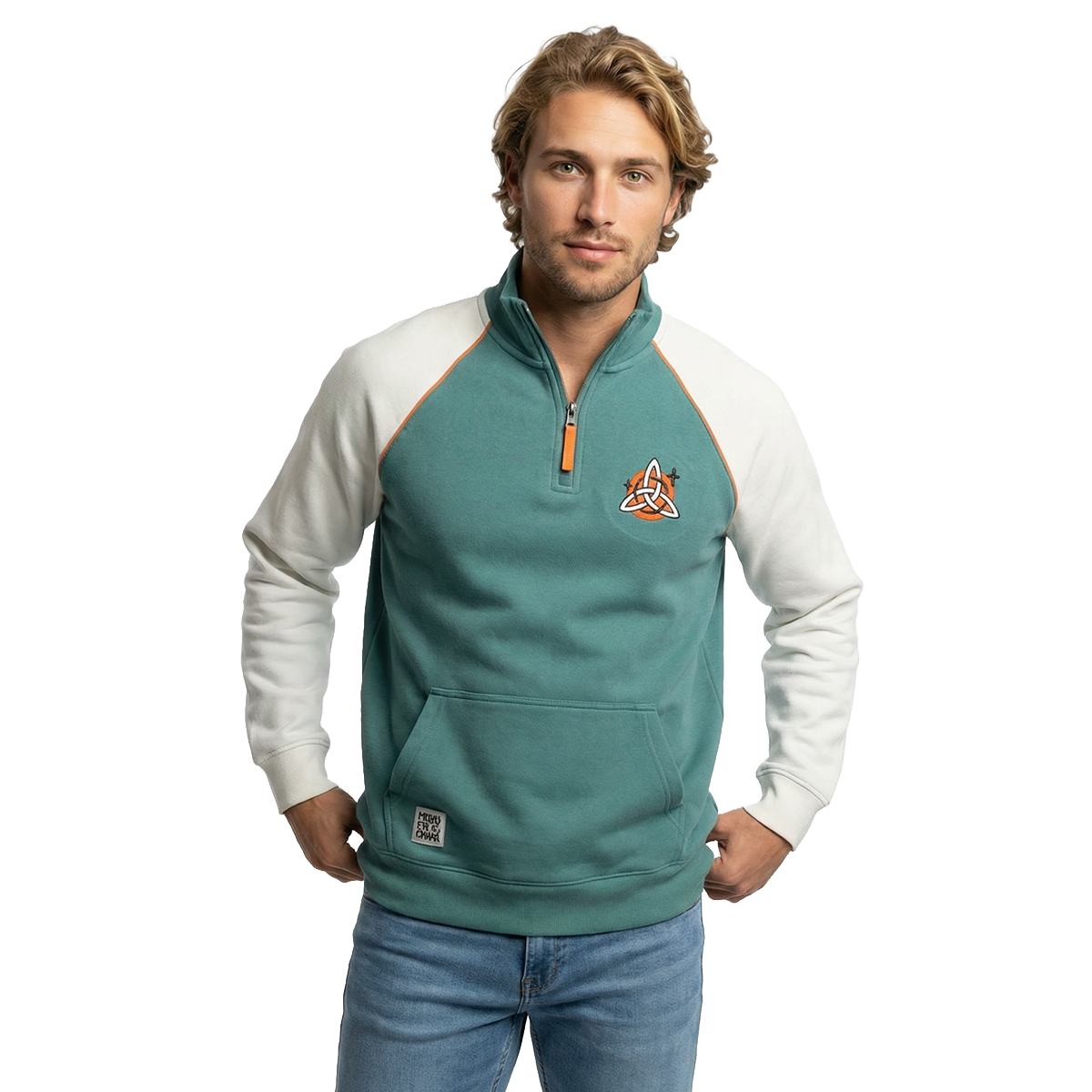 Mundo Moo Green Ribbed Unisex Quarter Zip