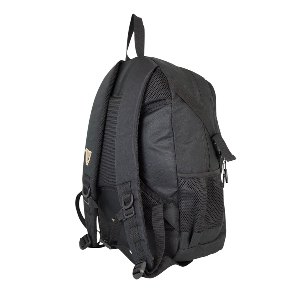 Side angle of Guinness Ergonomic Cabin Backpack showing mesh side pocket and adjustable straps